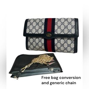 Vintage GUCCI Sherry Line Pouch Clutch Women’s Bag Navy Blue Used Authentic